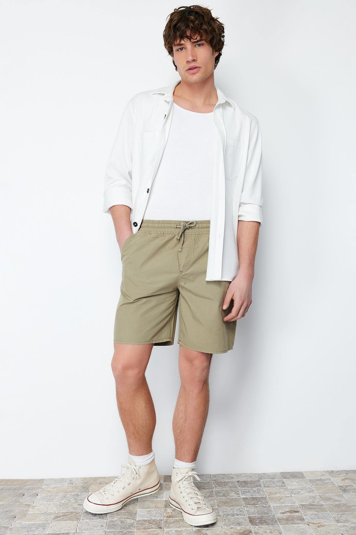Light Khaki Regular Fit Paper Touch Soft Touch Lace Waist Shorts Bermuda TMNSS24SR00006, , large image number 0