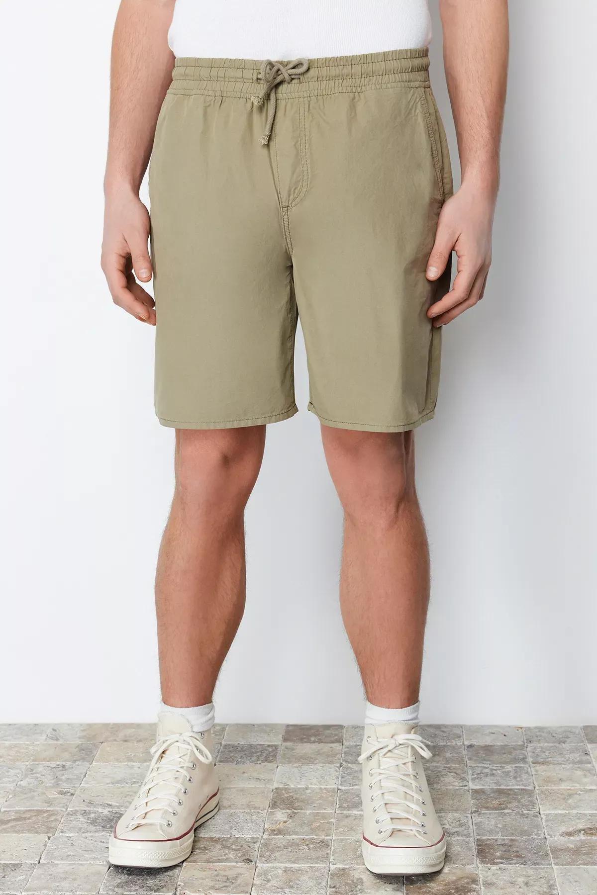 Green Lace Waist Shorts, Light Khaki, large image number 0