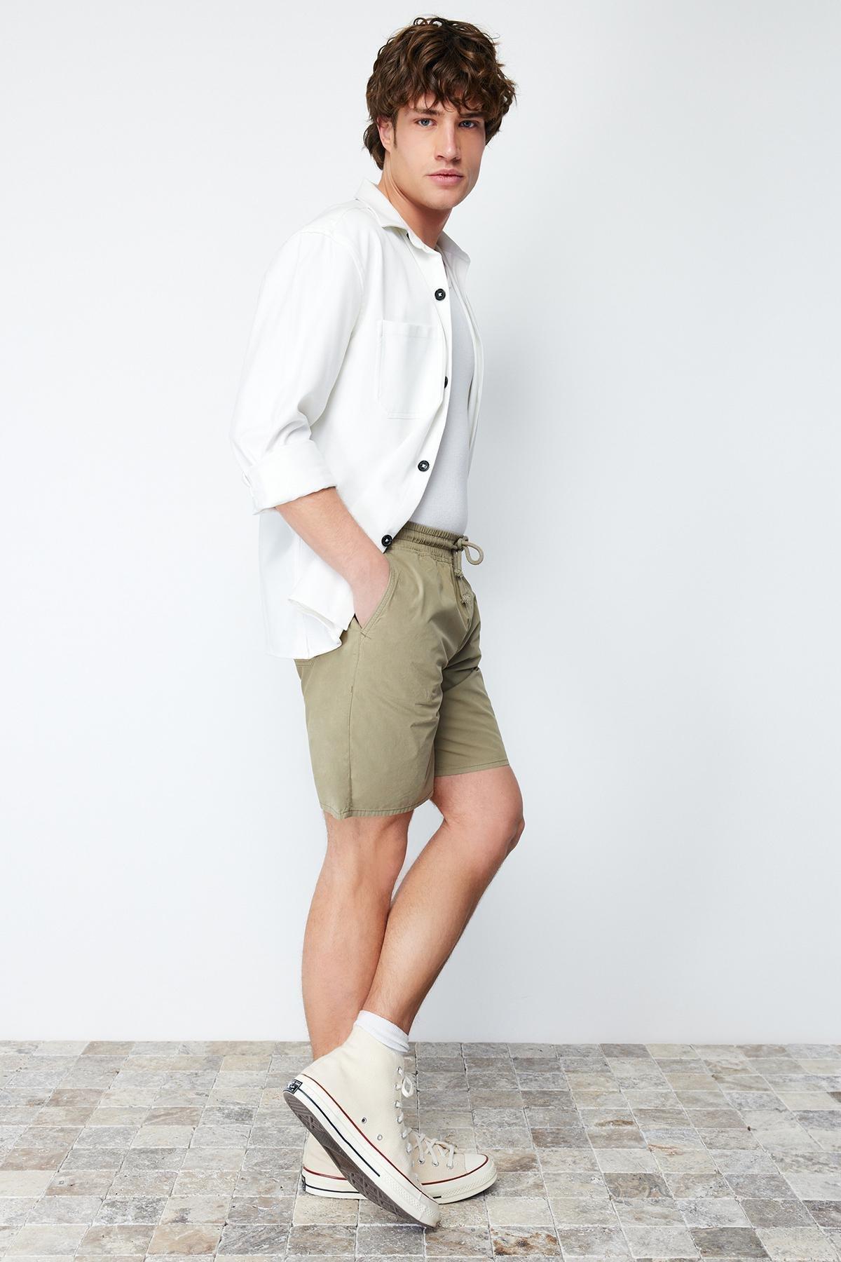 Light Khaki Regular Fit Paper Touch Soft Touch Lace Waist Shorts Bermuda TMNSS24SR00006, , large image number 1
