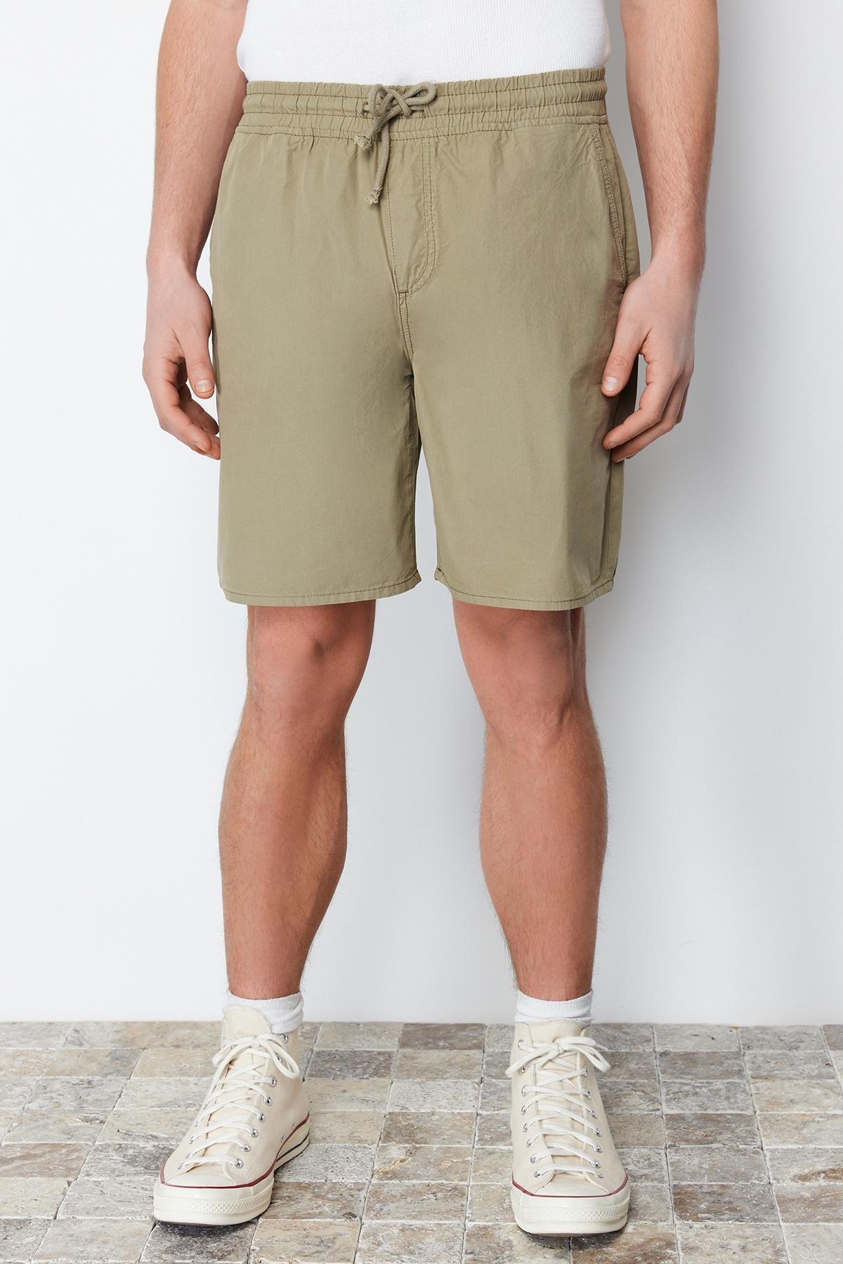 Light Khaki Regular Fit Paper Touch Soft Touch Lace Waist Shorts Bermuda TMNSS24SR00006, , large image number 2
