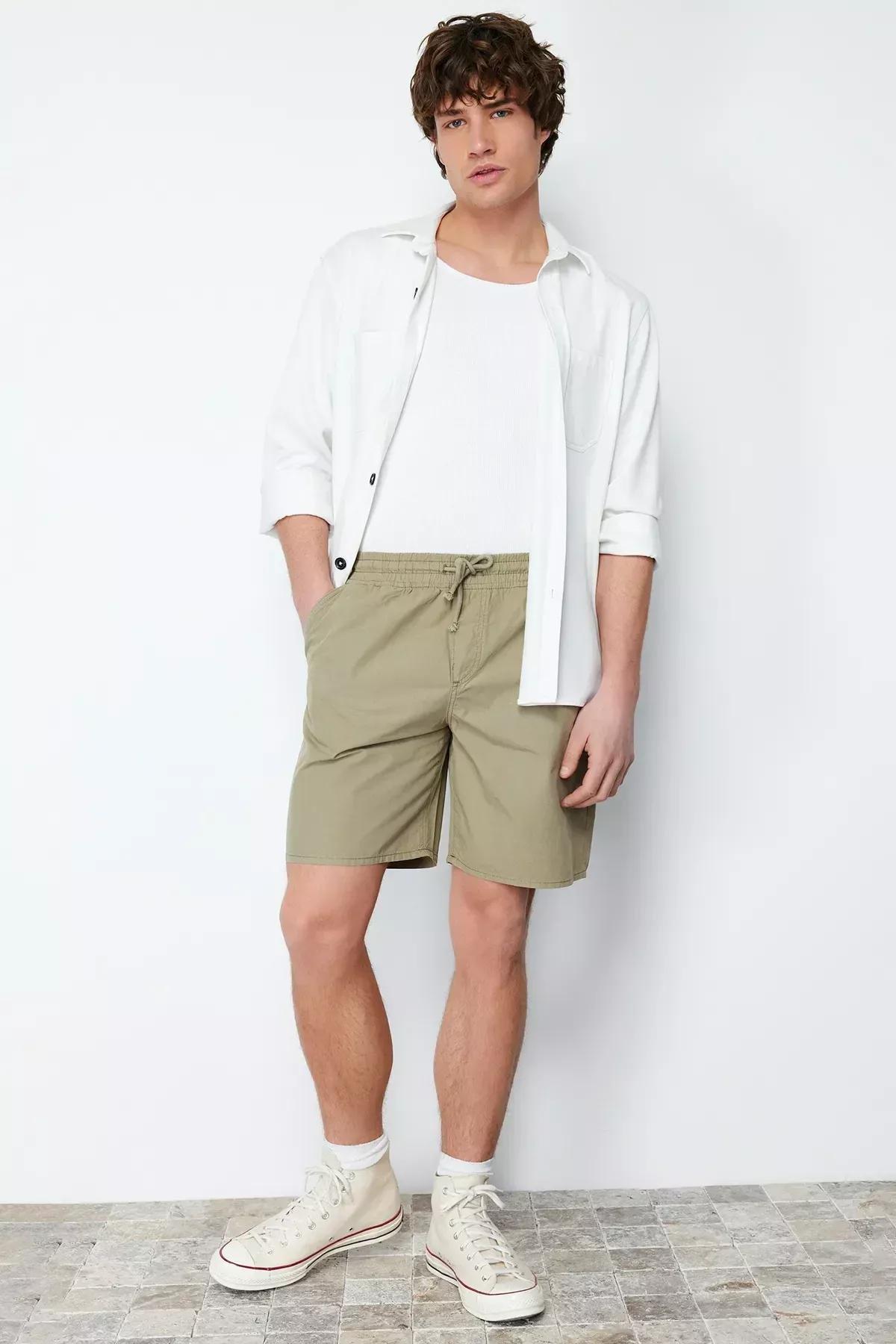 Green Lace Waist Shorts, Light Khaki, large image number 2