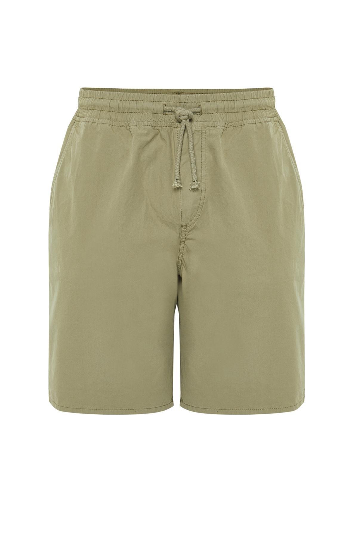 Light Khaki Regular Fit Paper Touch Soft Touch Lace Waist Shorts Bermuda TMNSS24SR00006, , large image number 4