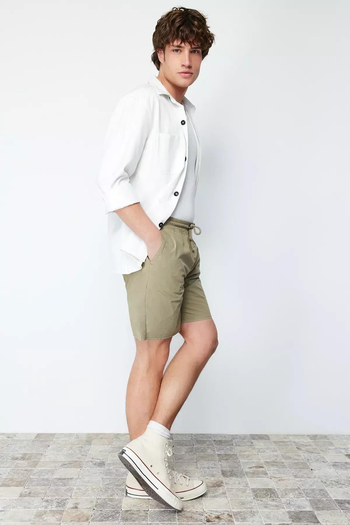 Green Lace Waist Shorts, Light Khaki, large image number 4