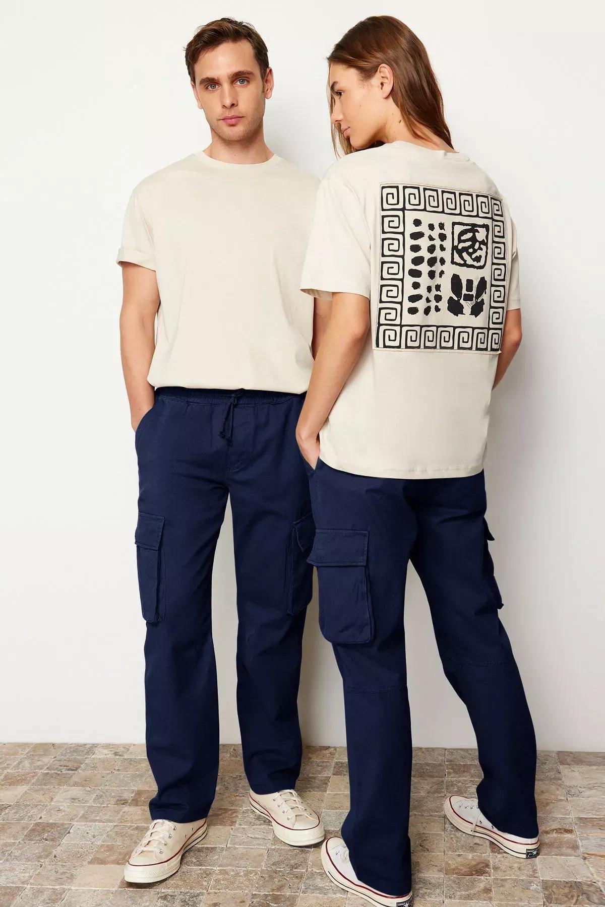Blue Unisex Cargo Pocket Trousers, Navy blue, medium