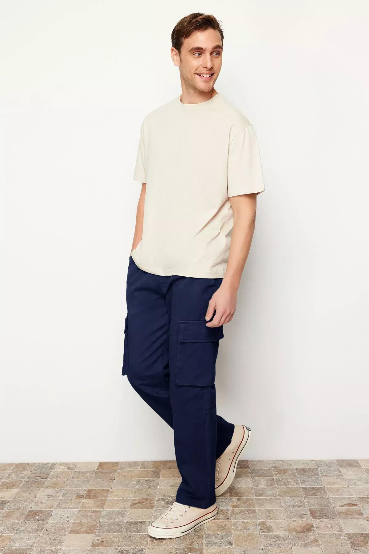 Blue Unisex Cargo Pocket Trousers, Navy blue, large image number 2