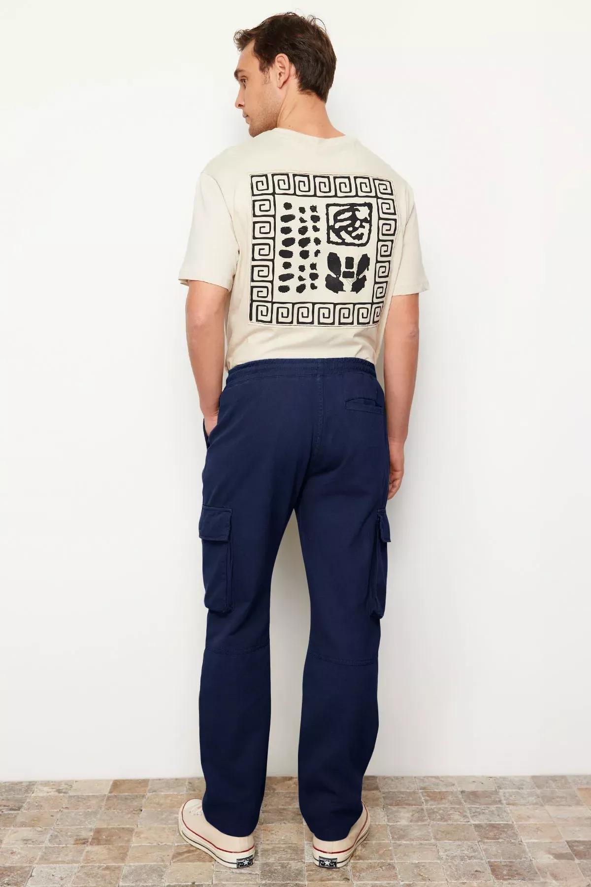 Blue Unisex Cargo Pocket Trousers, Navy blue, large image number 3