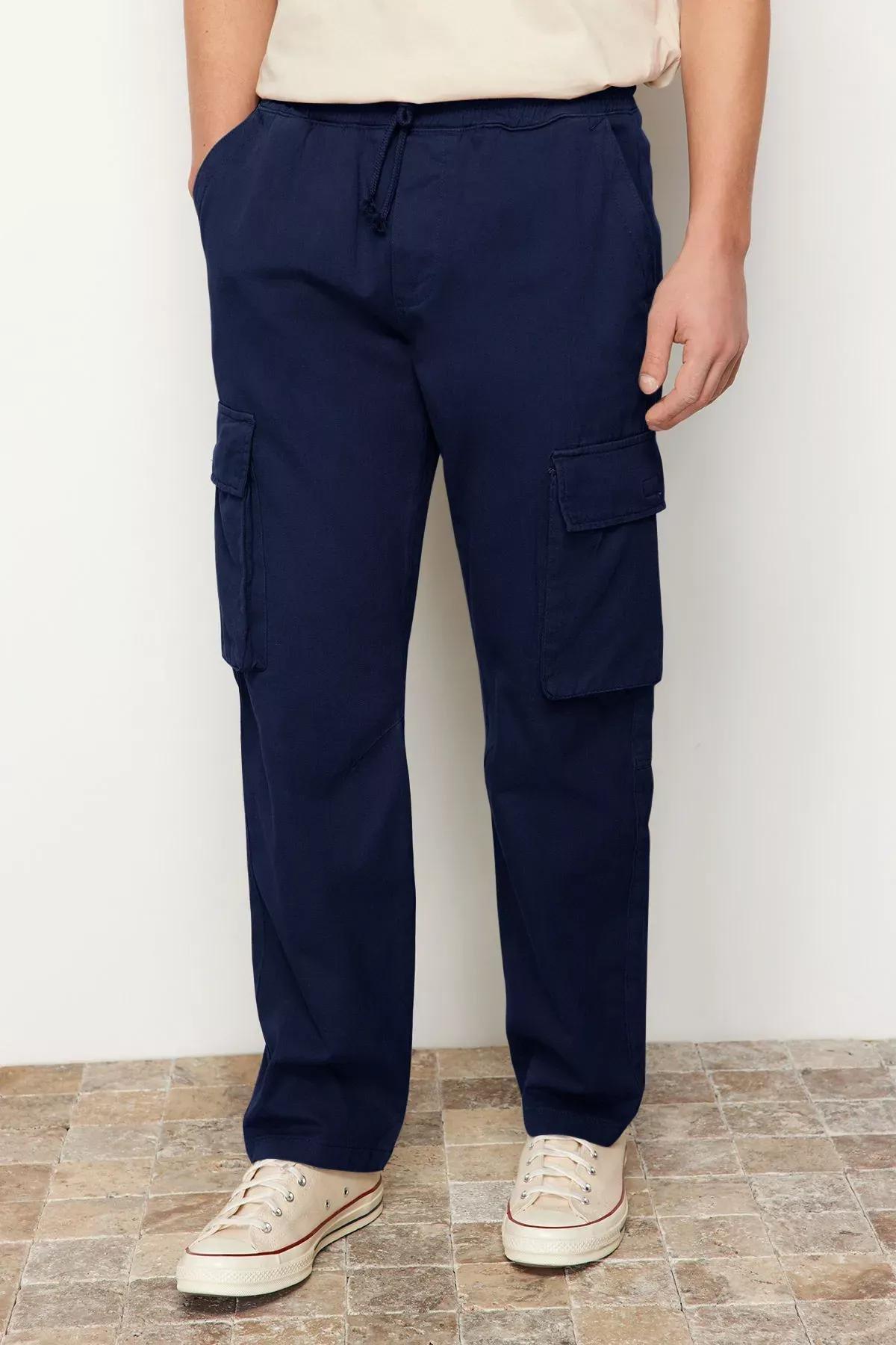 Blue Unisex Cargo Pocket Trousers, Navy blue, large image number 4