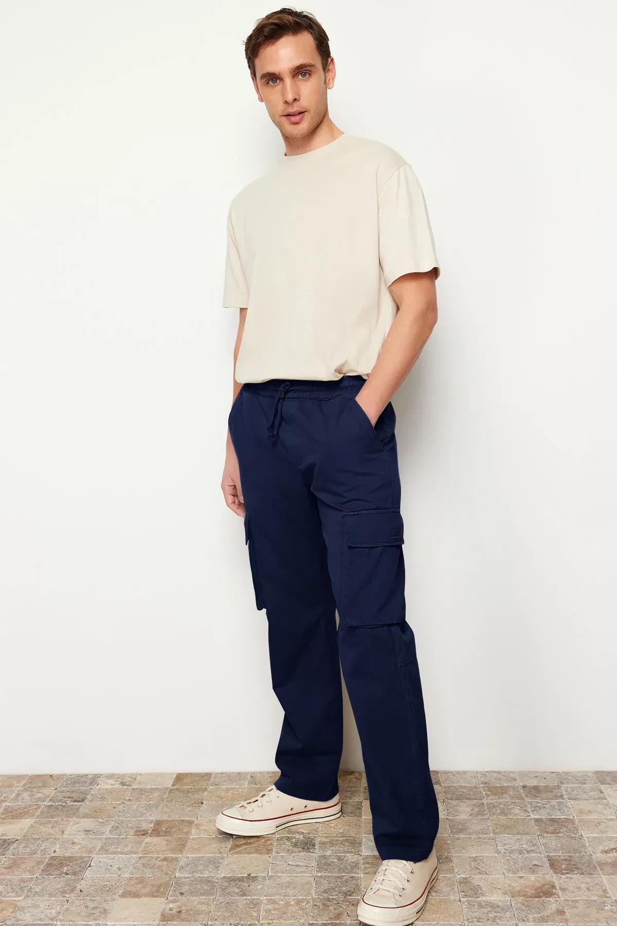 Blue Unisex Cargo Pocket Trousers, Navy blue, large image number 5