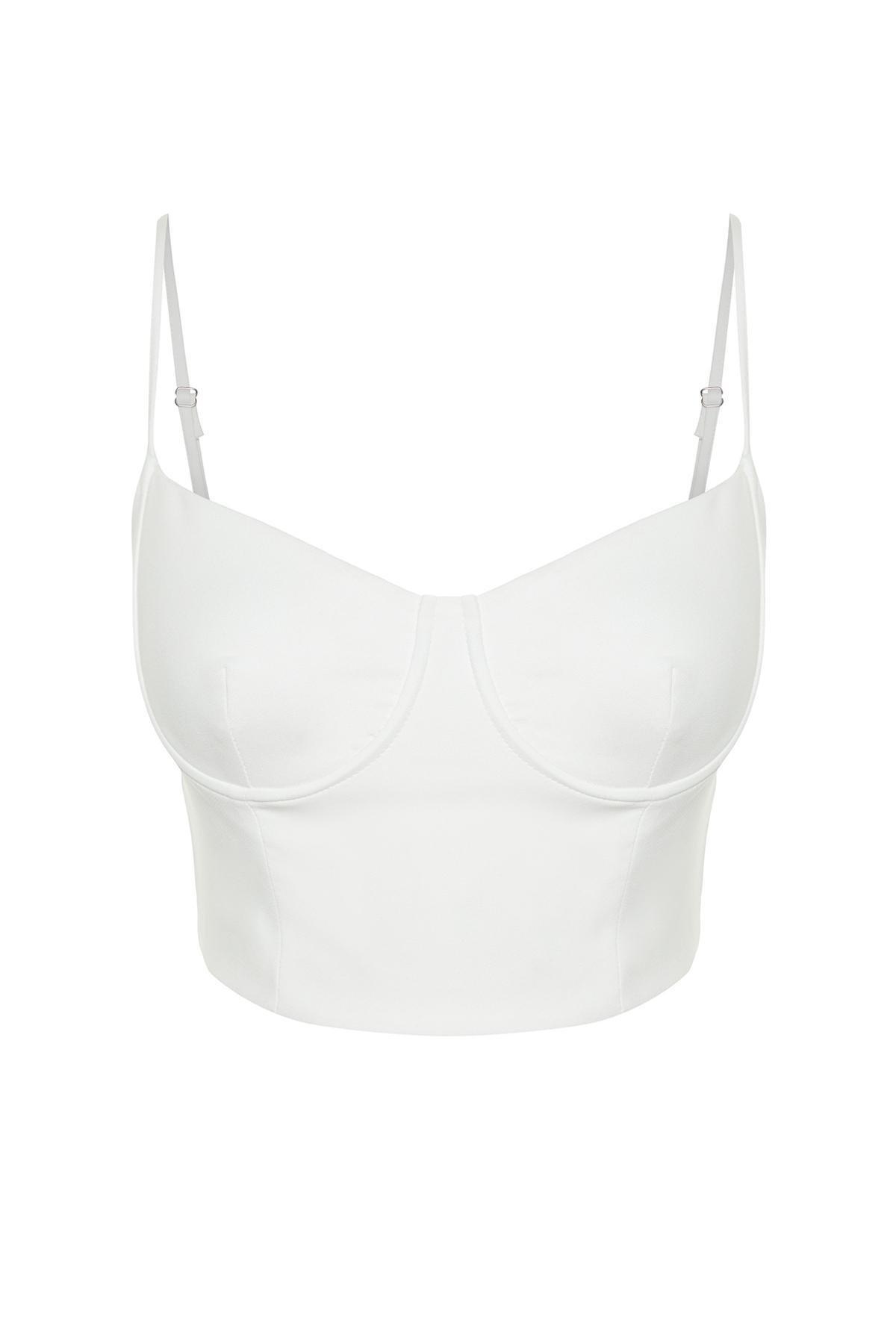 White Crop Woven Bustier, , large image number 5