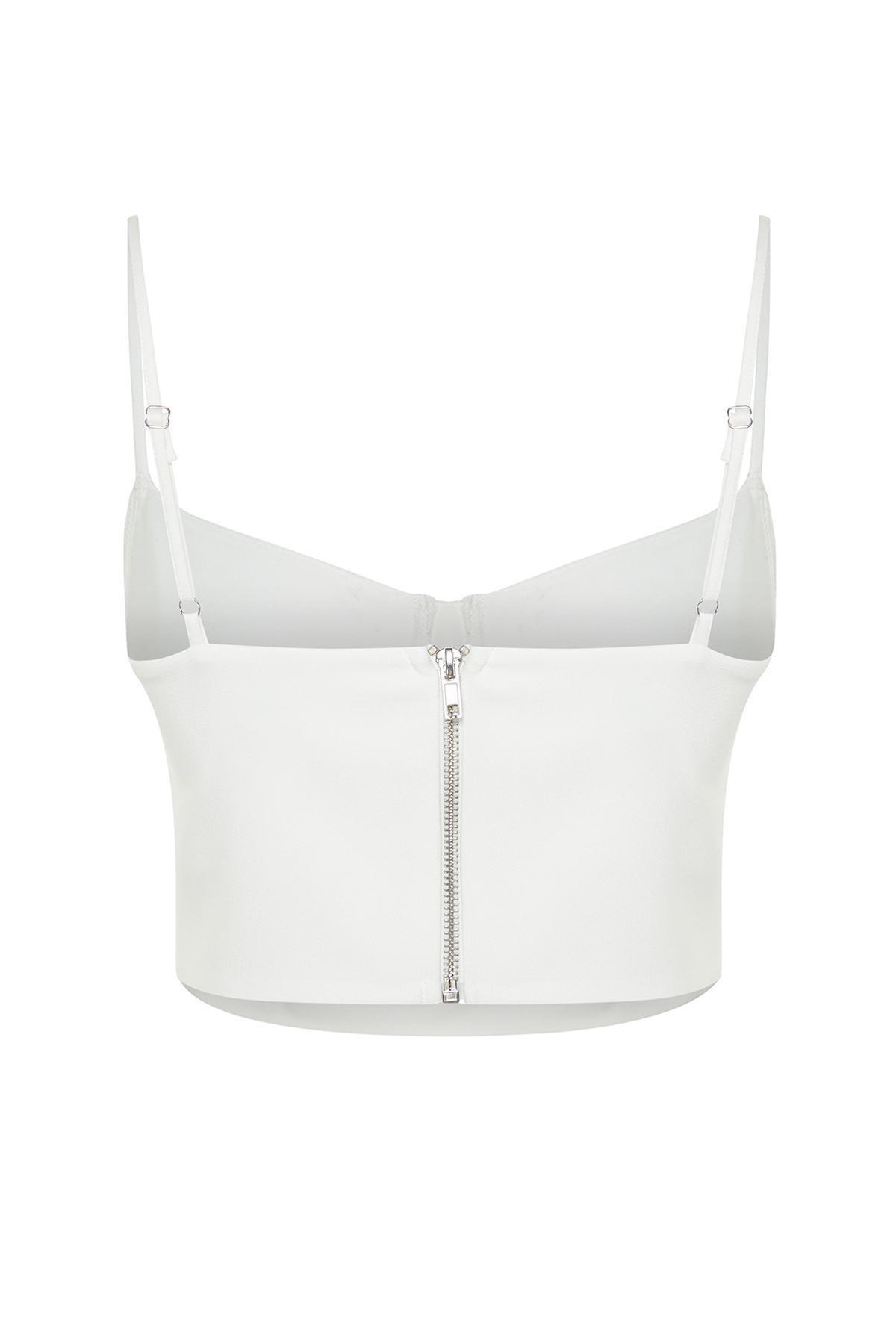 White Crop Woven Bustier, , large image number 6