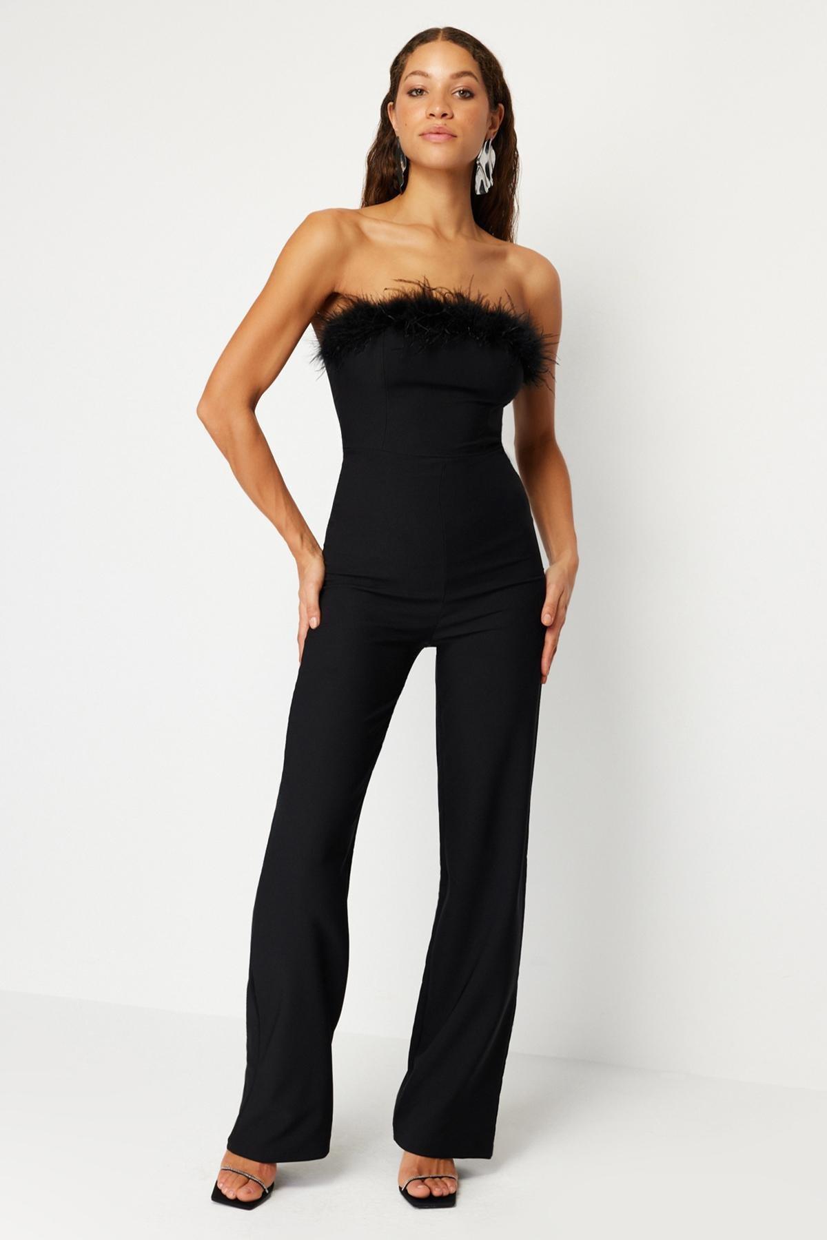 Trendyol - Black Wide Leg Woven Fitted Jumpsuit