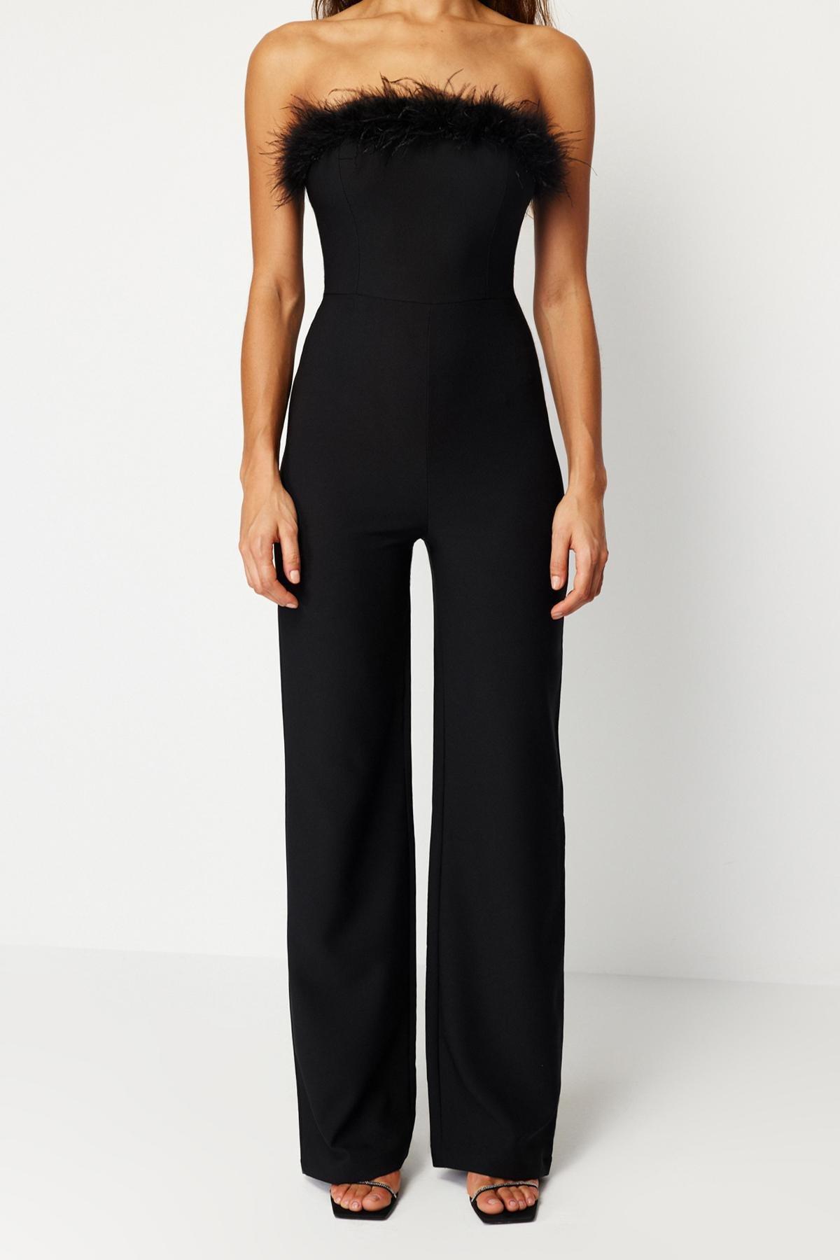 Trendyol - Black Wide Leg Woven Fitted Jumpsuit