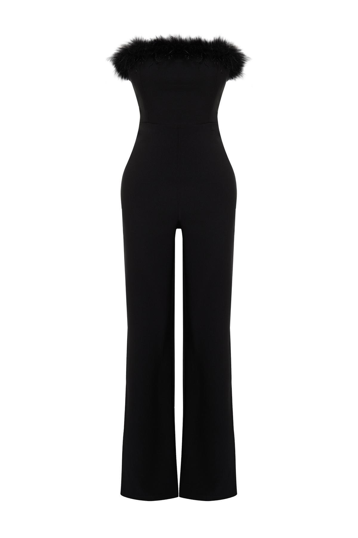 Trendyol - Black Wide Leg Woven Fitted Jumpsuit