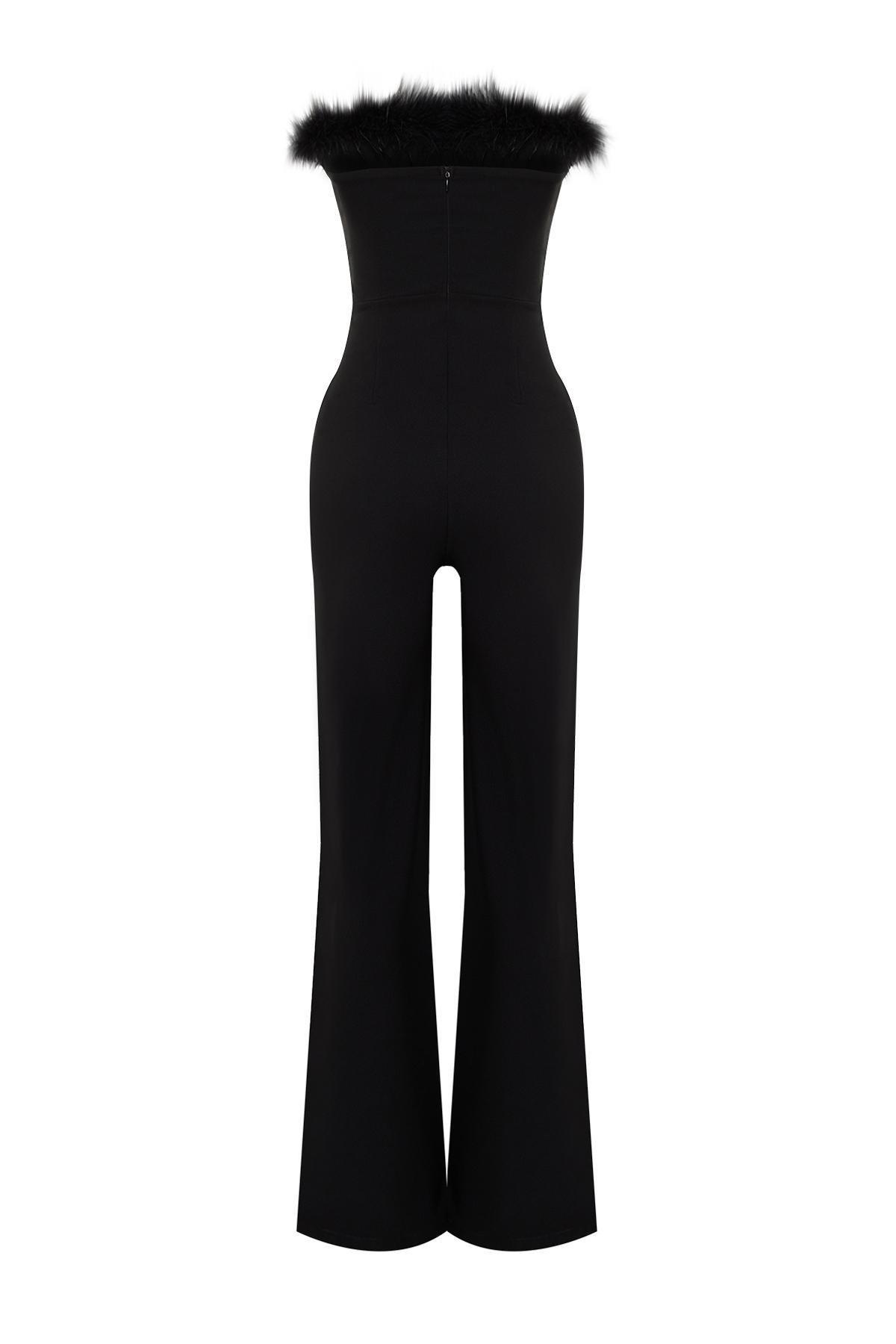 Trendyol - Black Wide Leg Woven Fitted Jumpsuit