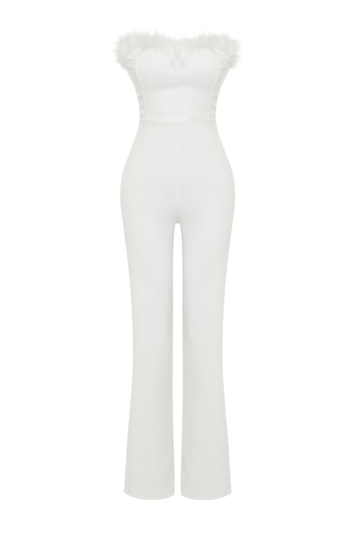 Trendyol - White Wide Leg Woven Fitted Jumpsuit