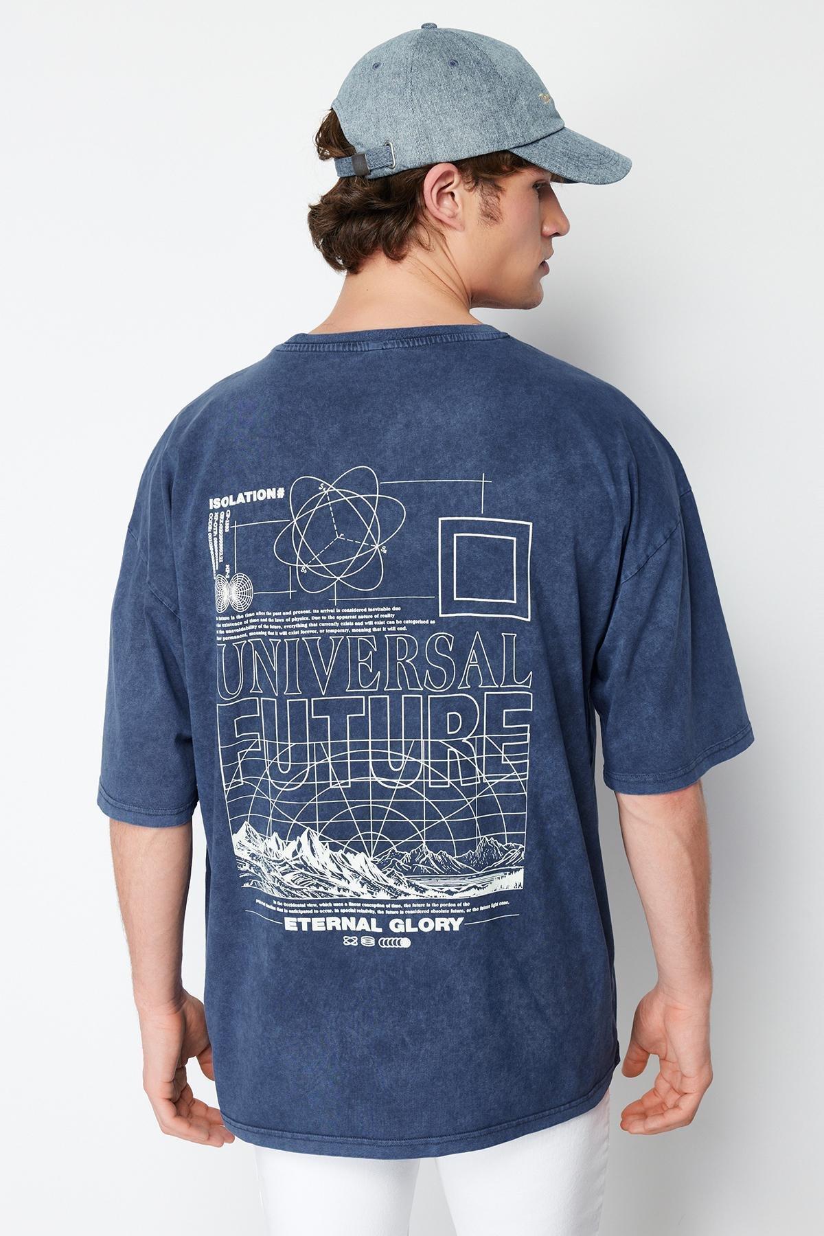 Navy Oversize Printed Short Sleeve T-Shirt, , large image number 0
