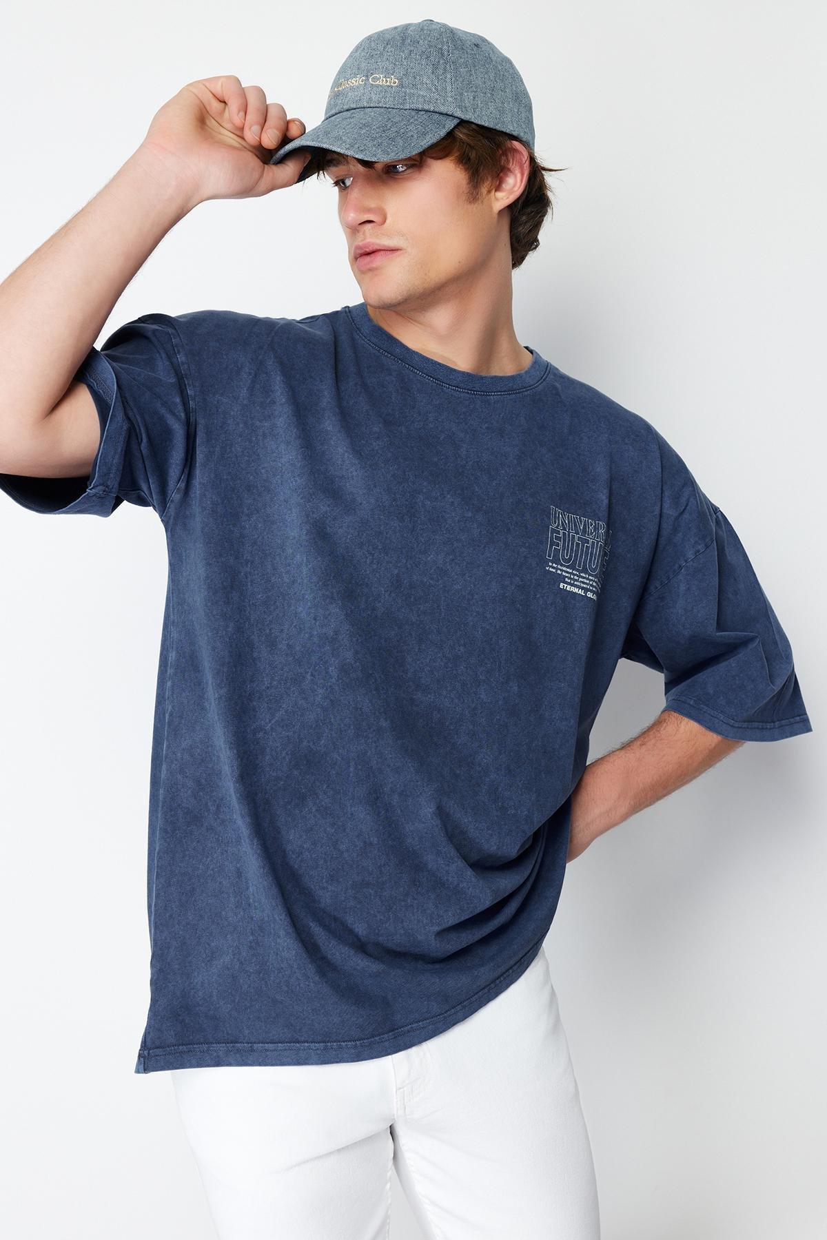 Navy Oversize Printed Short Sleeve T-Shirt, , large image number 2