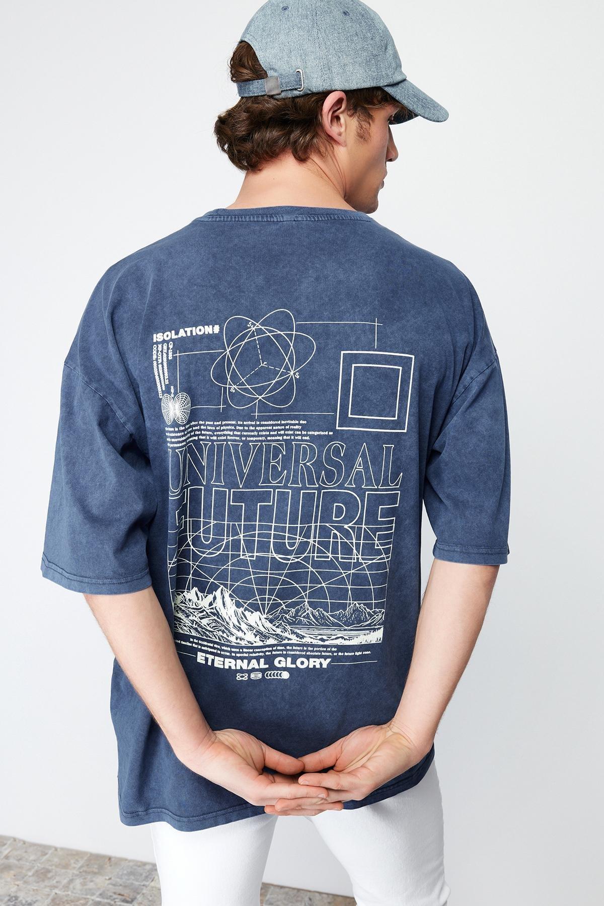 Navy Oversize Printed Short Sleeve T-Shirt, , large image number 4