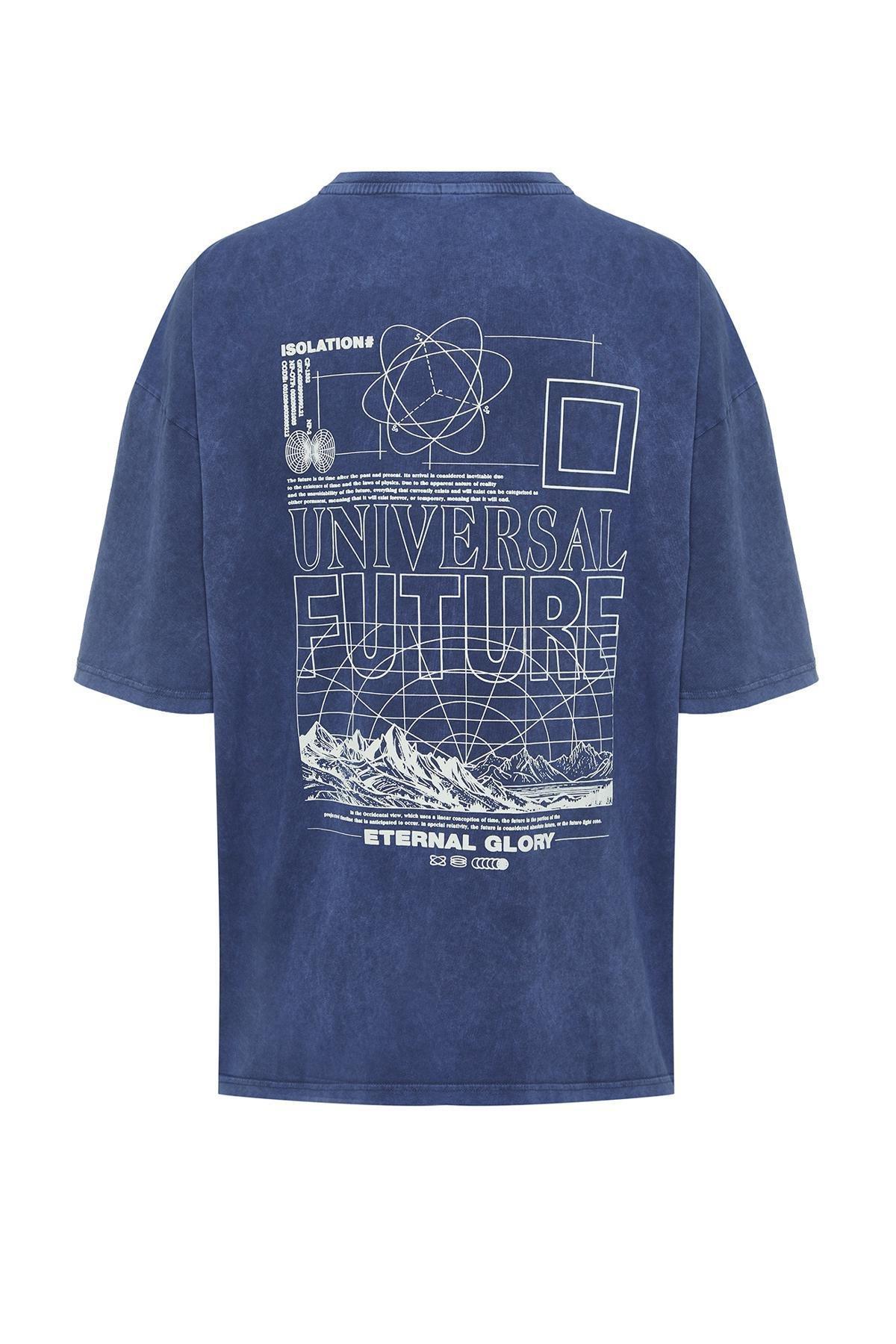 Navy Oversize Printed Short Sleeve T-Shirt, , large image number 6