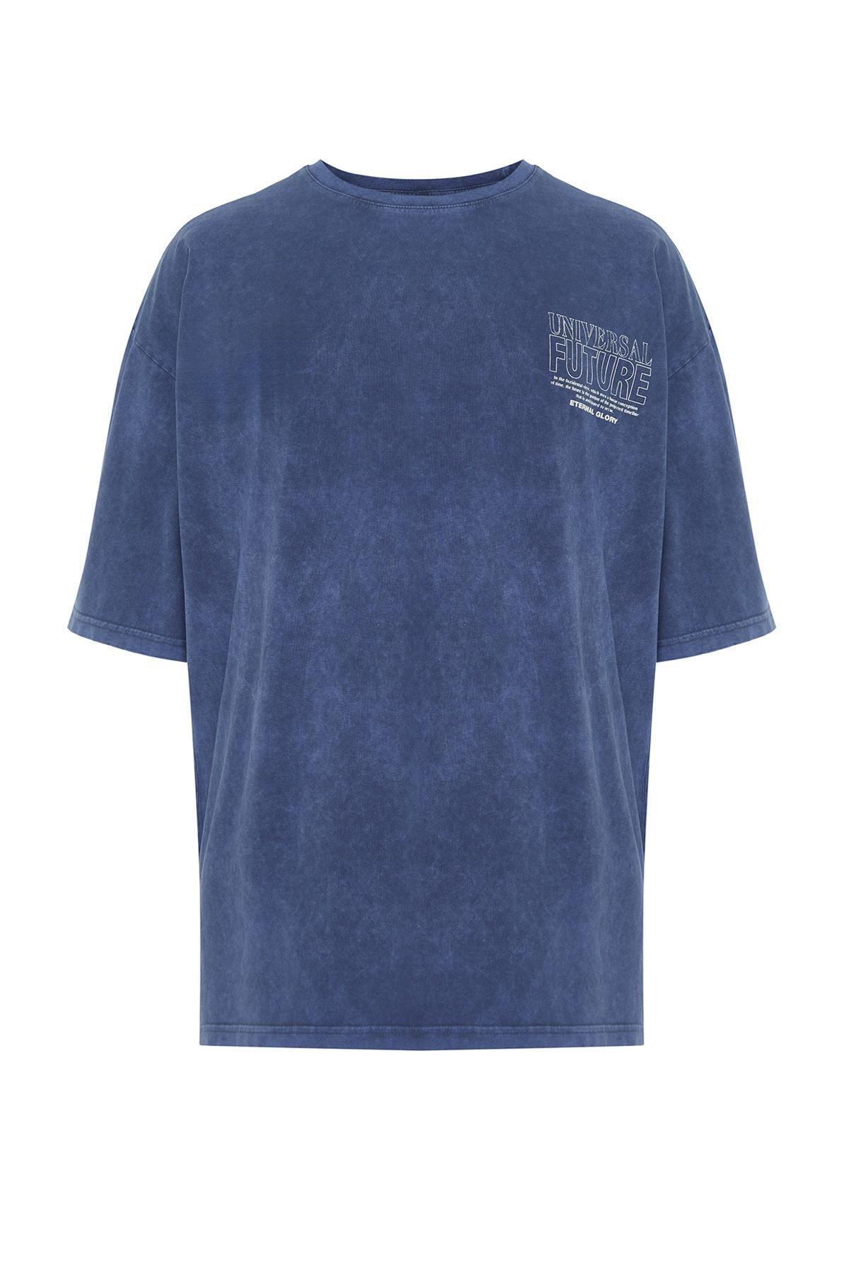 Navy Oversize Printed Short Sleeve T-Shirt, , large image number 7
