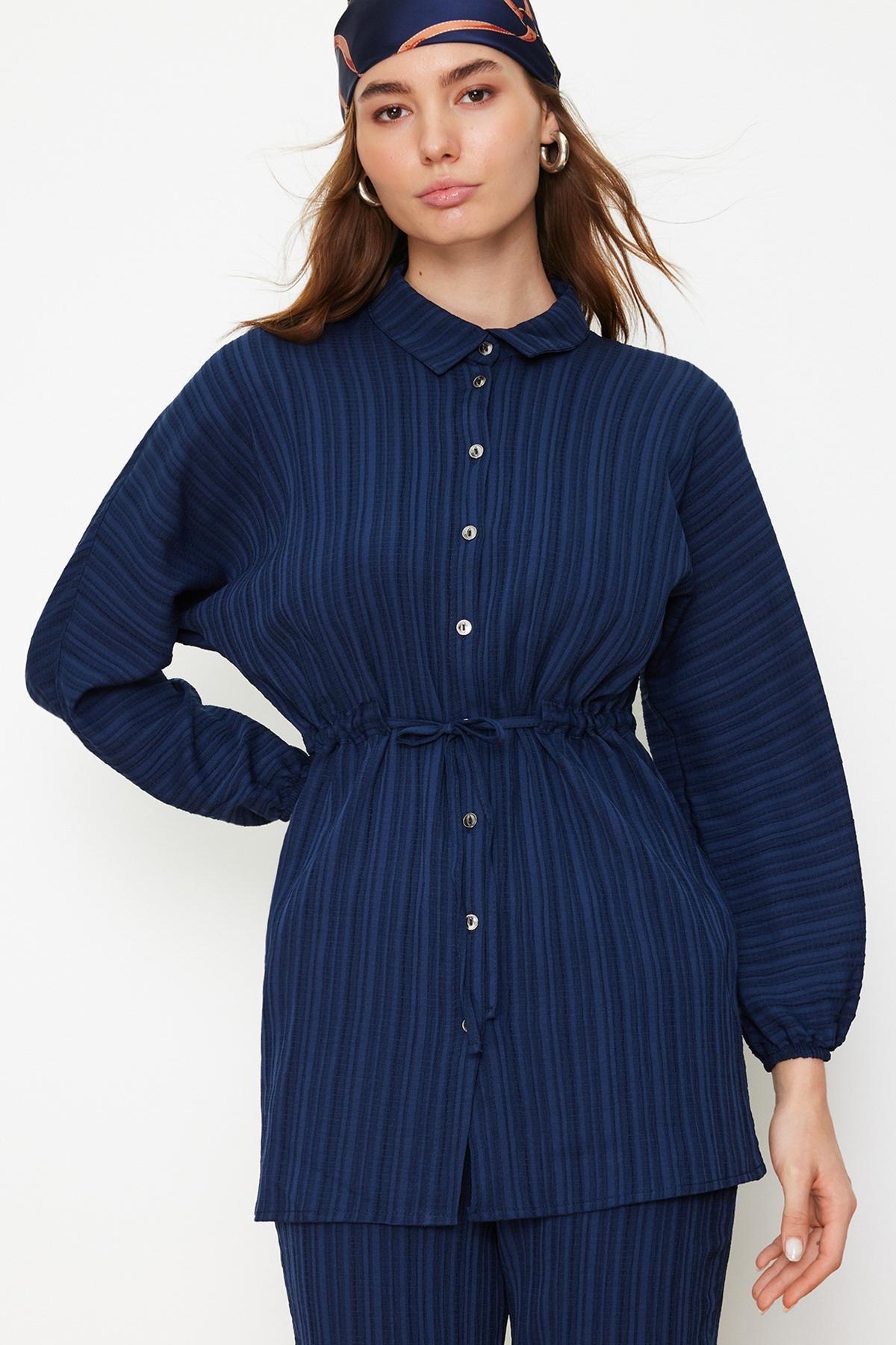 Navy Crinkle Shirt Co-Ord Set, , large image number 2