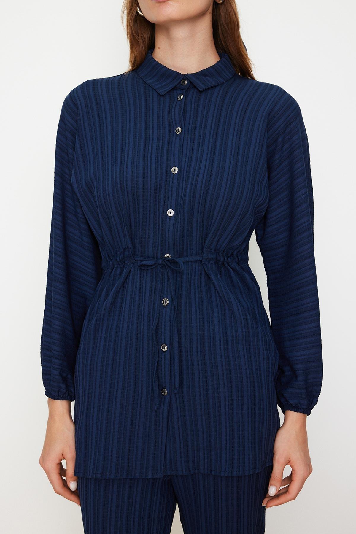 Navy Crinkle Shirt Co-Ord Set, , large image number 3