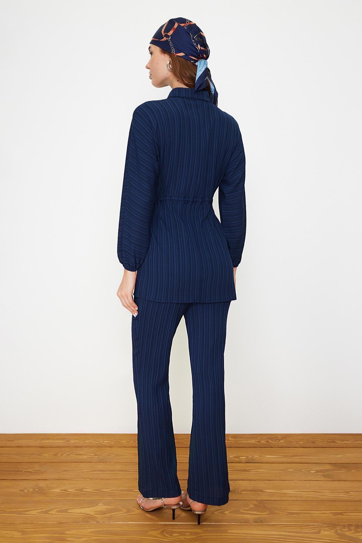 Navy Crinkle Shirt Co-Ord Set, , large image number 4
