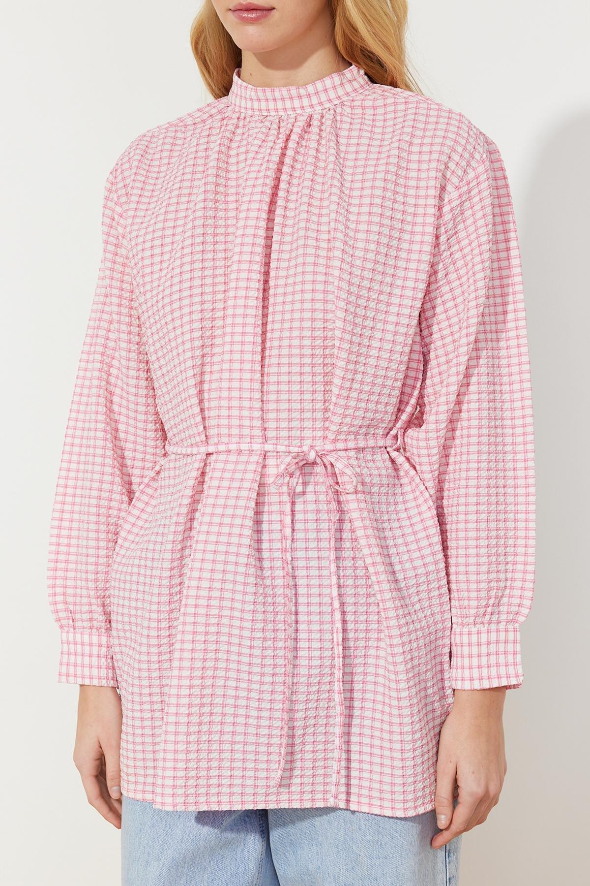 Pink Belted Plaid Tunic, Pale pink, large image number 3