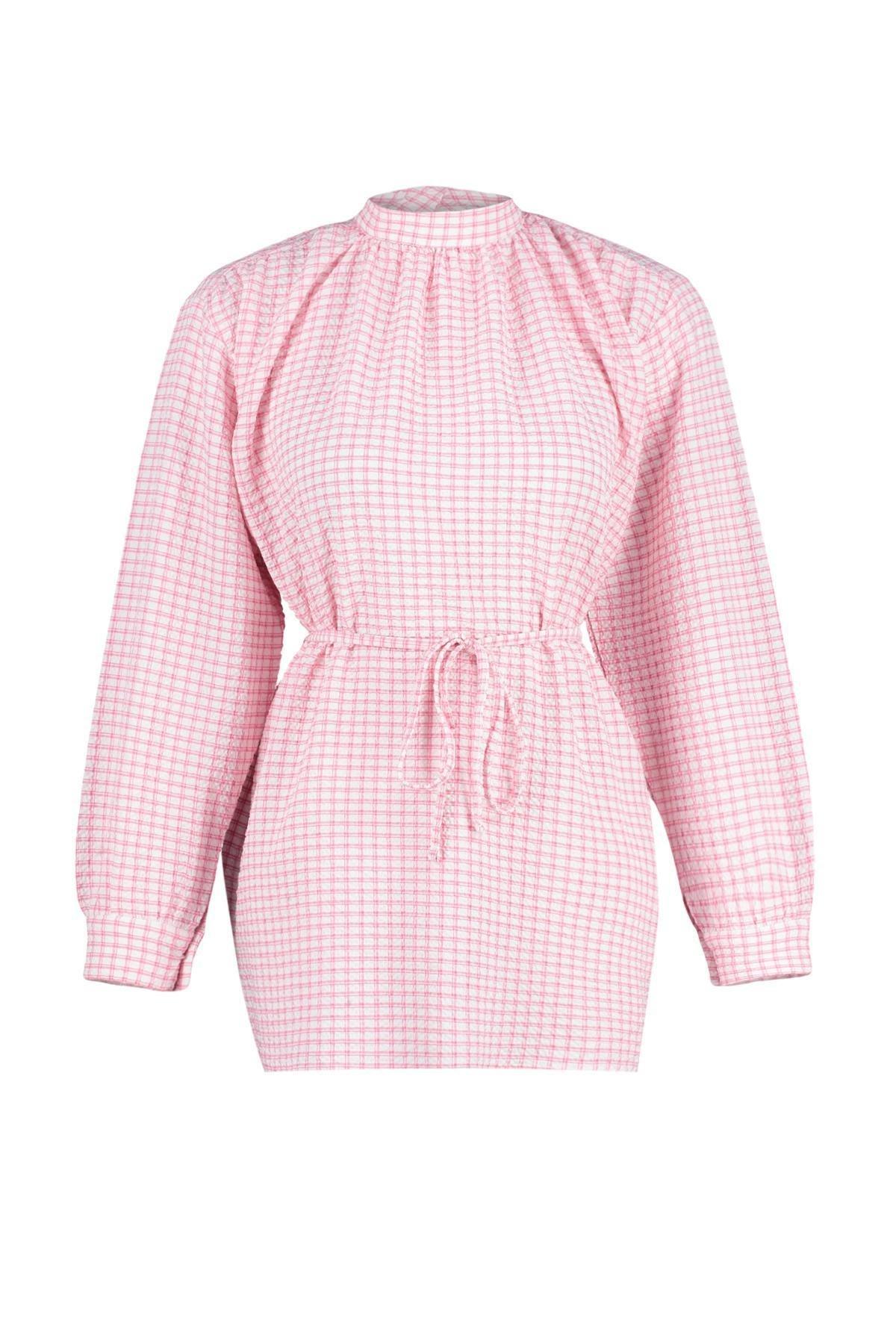 Pink Belted Plaid Tunic, Pale pink, large image number 5