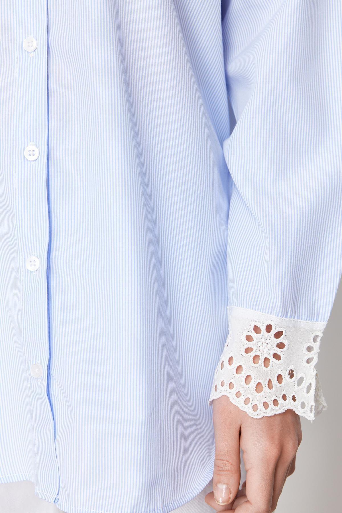 Blue Brode Detail Cotton Blended Woven Shirt, , large image number 4