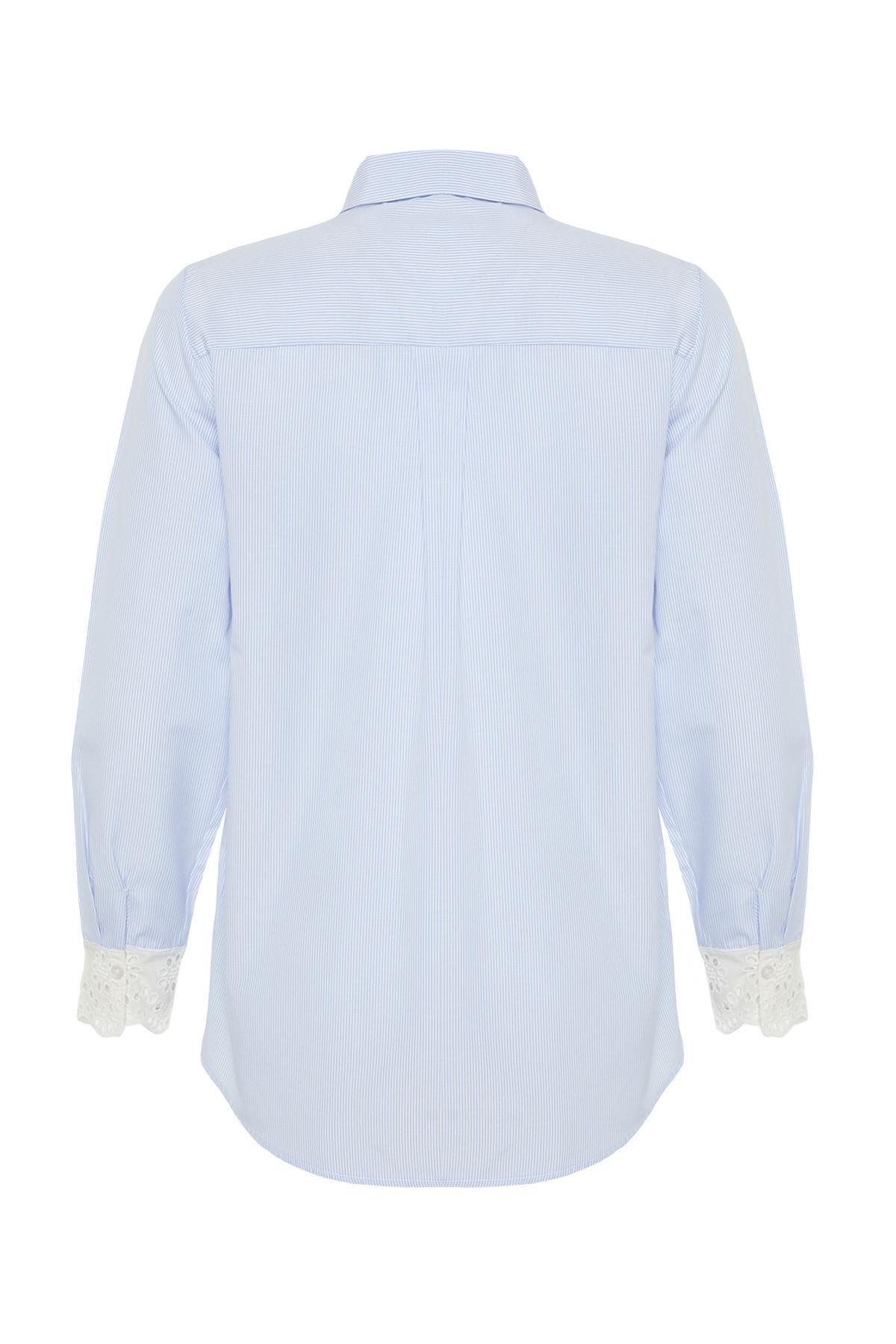 Blue Brode Detail Cotton Blended Woven Shirt, , large image number 6