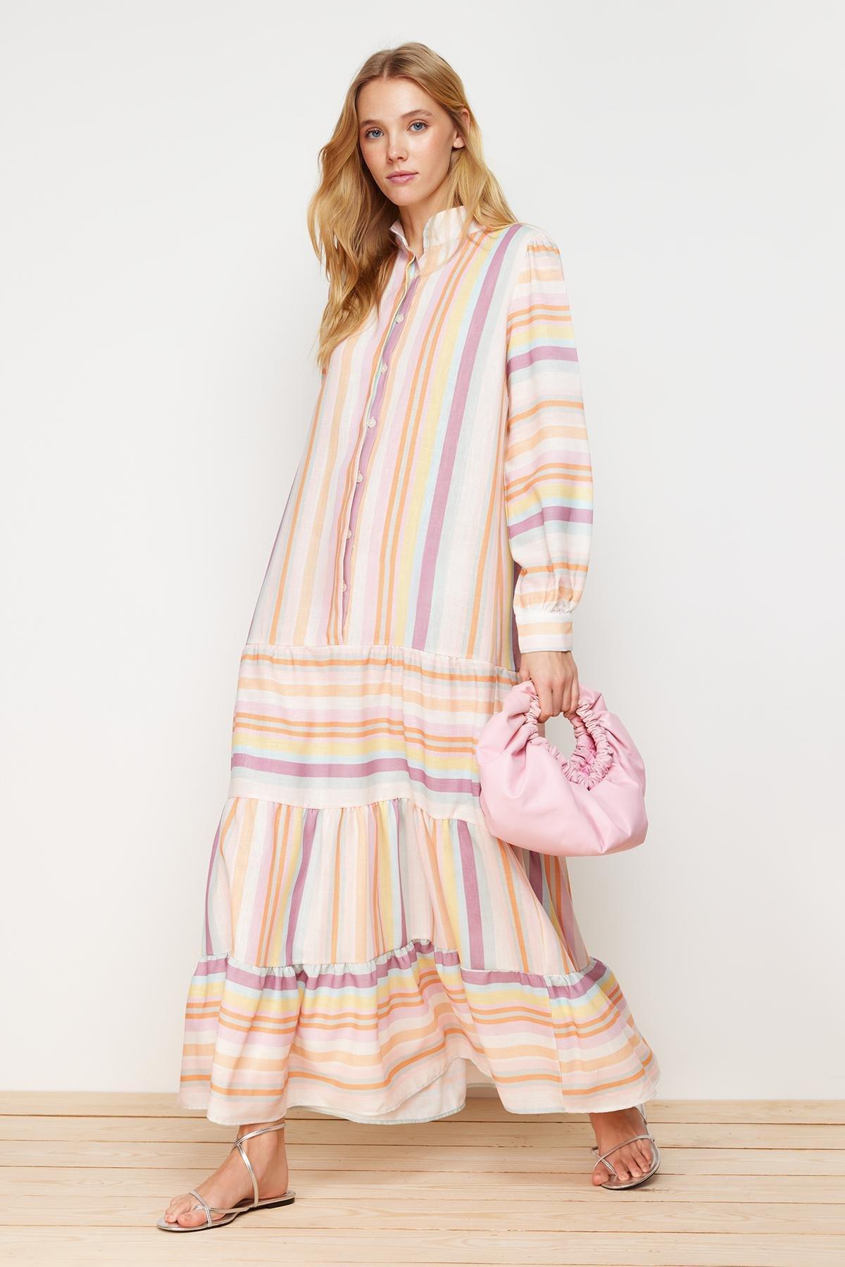 Multicolour Striped Skirt Ruffled Dress, , large image number 1