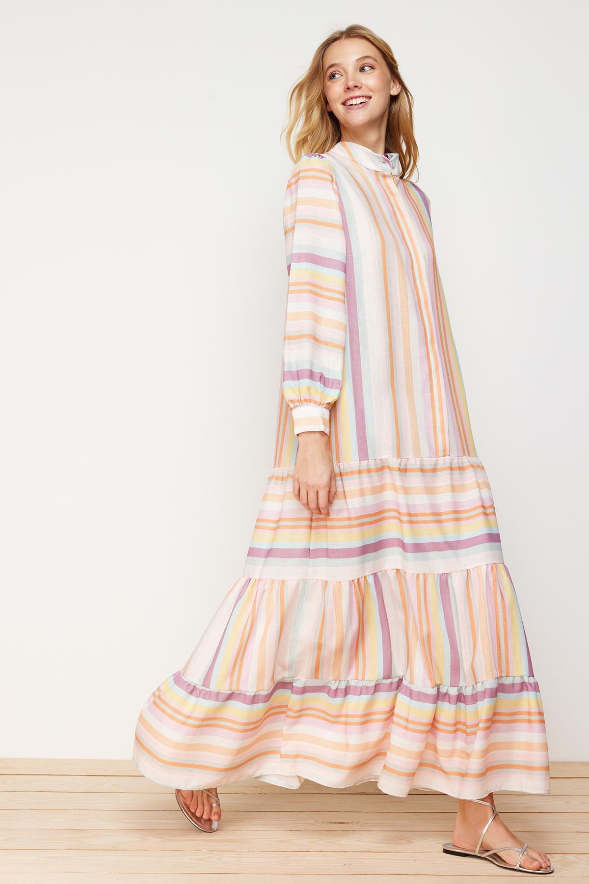 Multicolour Striped Skirt Ruffled Dress, , large image number 2