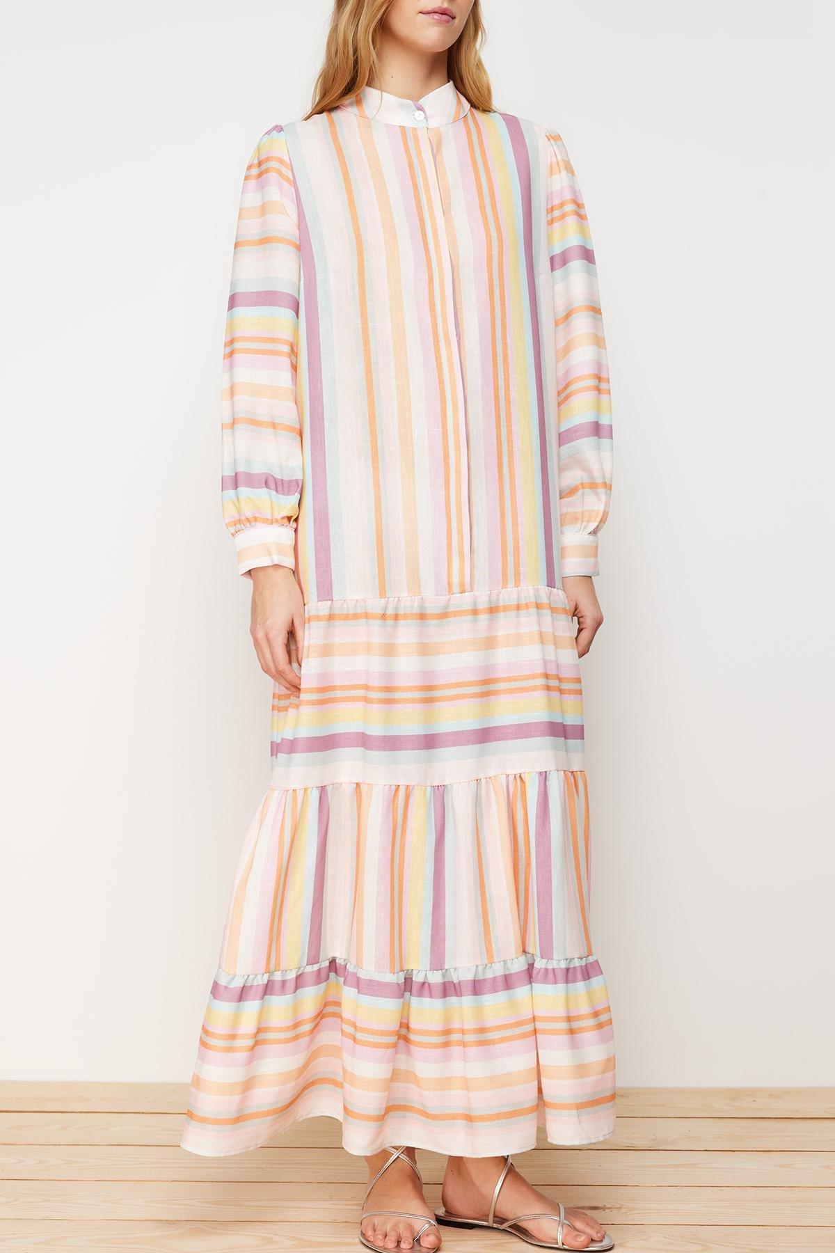 Multicolour Striped Skirt Ruffled Dress, , large image number 3