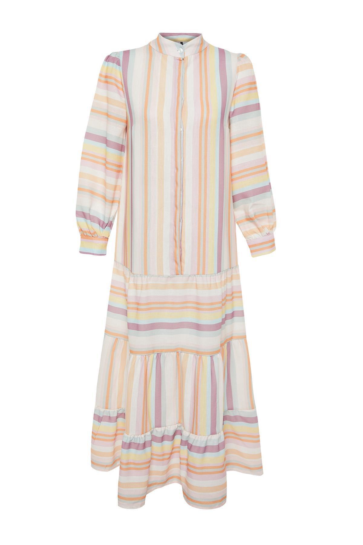 Multicolour Striped Skirt Ruffled Dress, , large image number 5