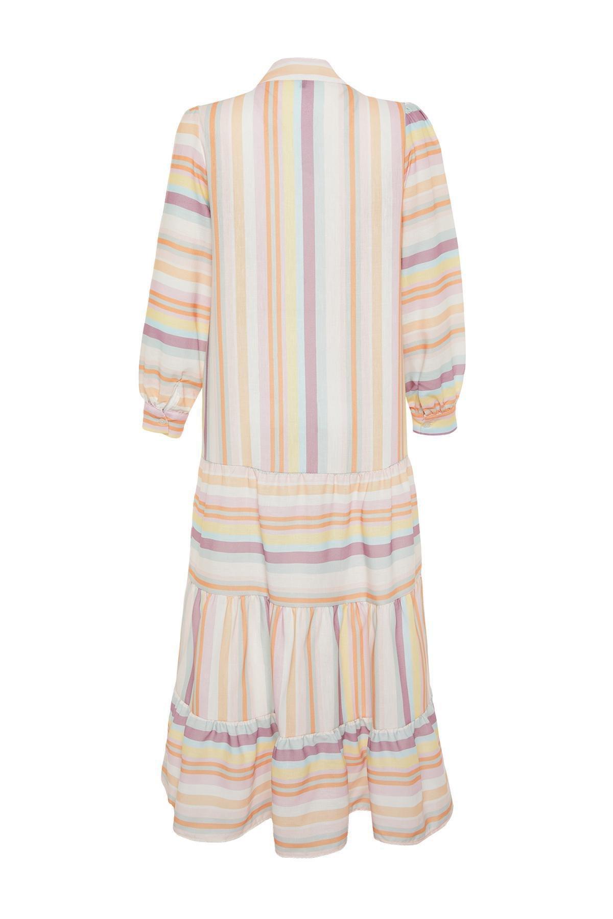 Multicolour Striped Skirt Ruffled Dress, , large image number 6