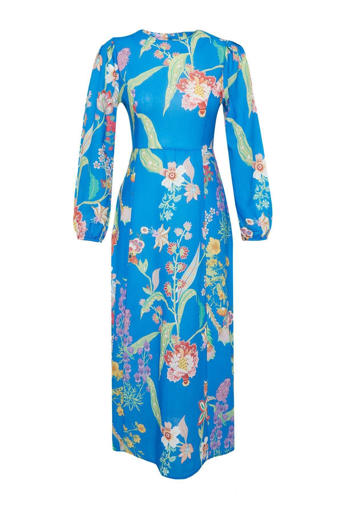 Blue Flower Patterned Dress, , large image number 5
