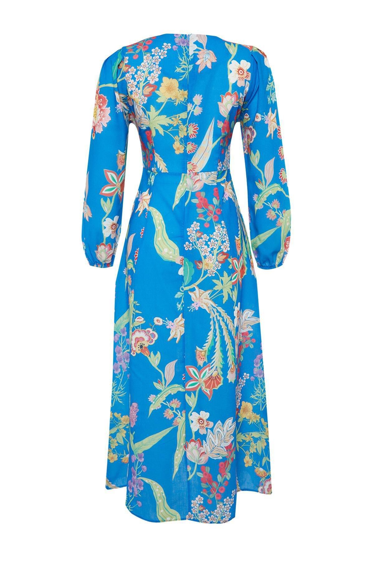 Blue Flower Patterned Dress, , large image number 6