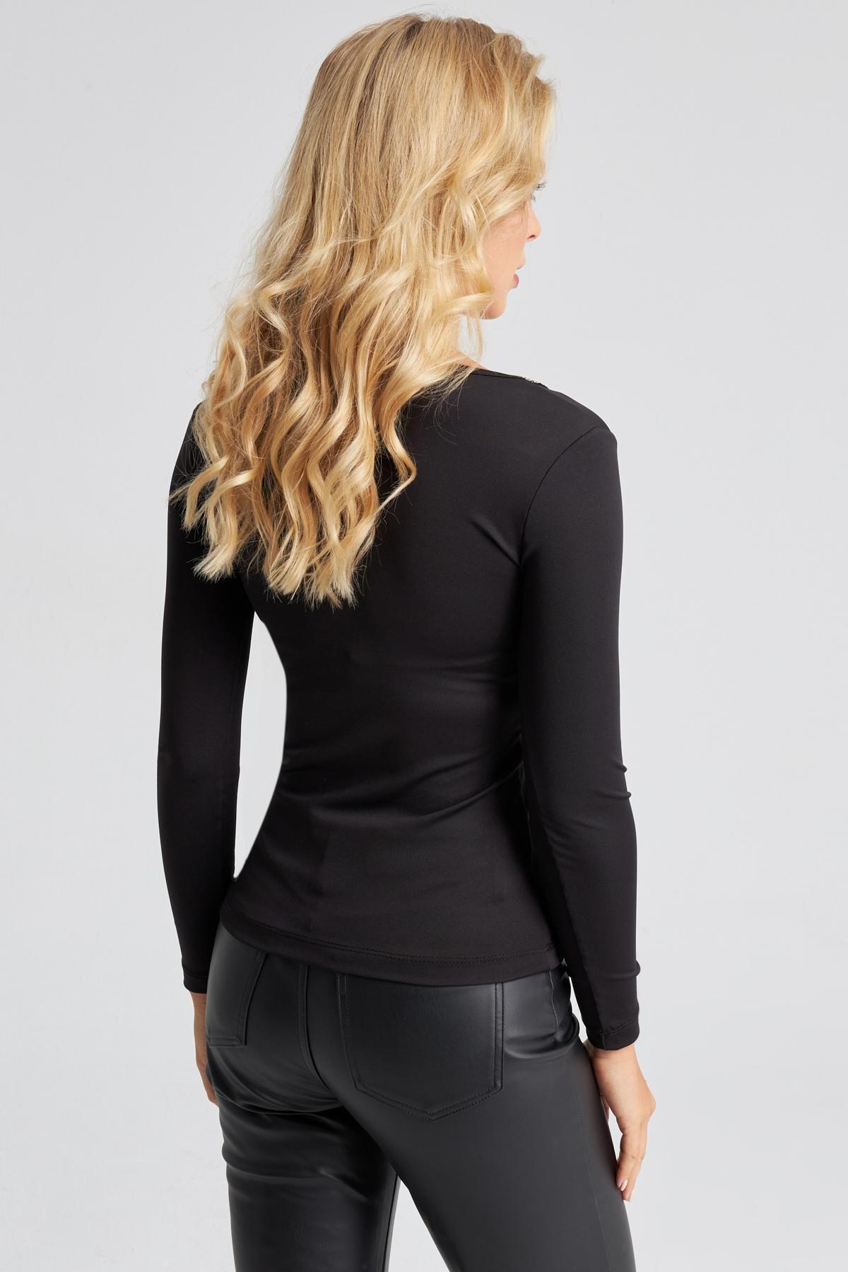 Black V-Neck Blouse, , large image number 1