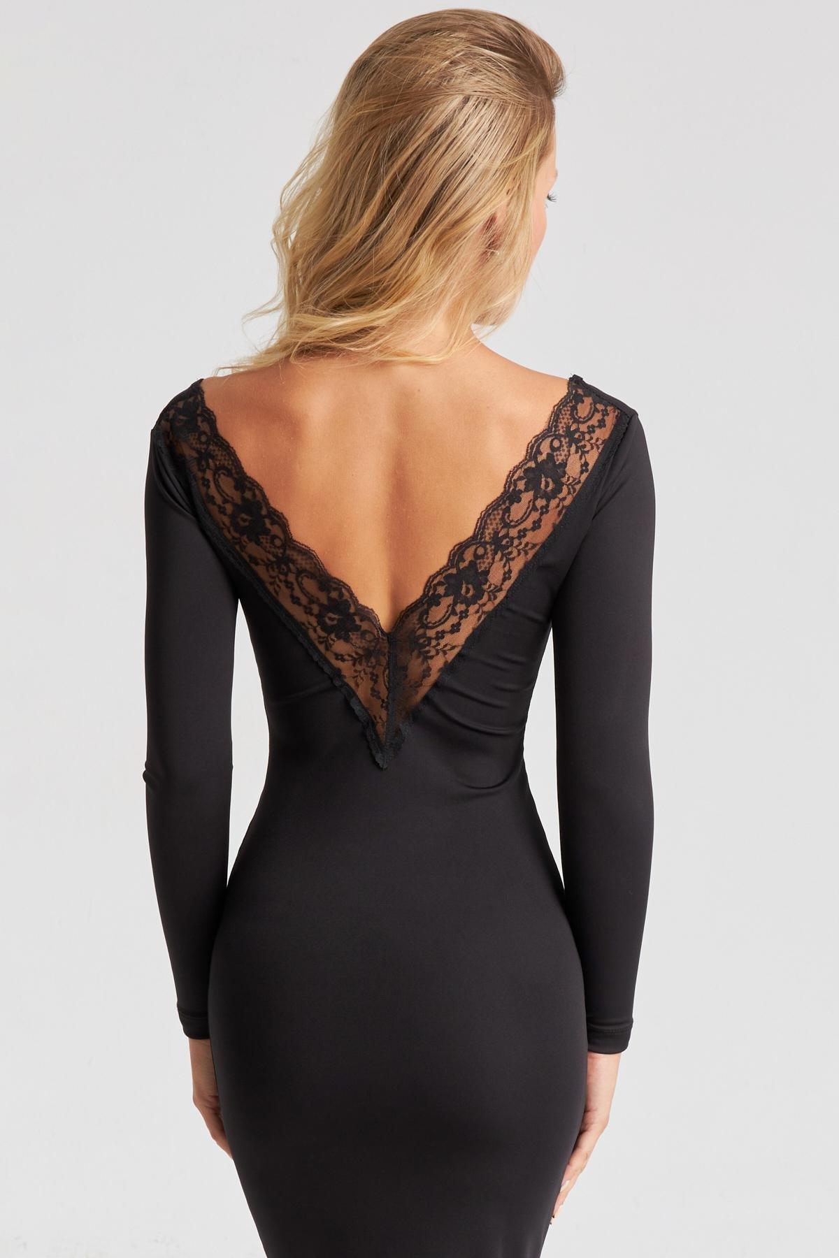 Cool & Sexy - Womens Black Lace Detailed Midi Dress EY2671, Einzeln