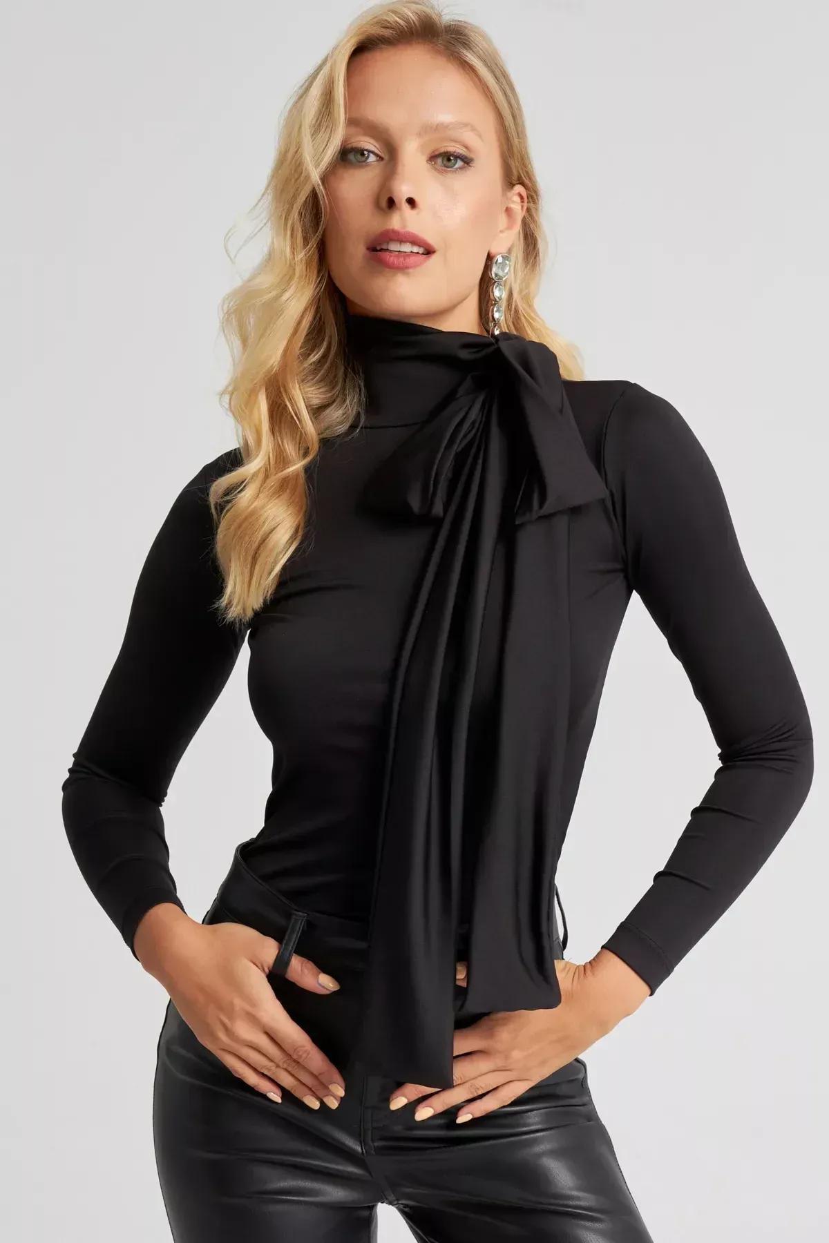 Black Bow Blouse, BLACK, medium