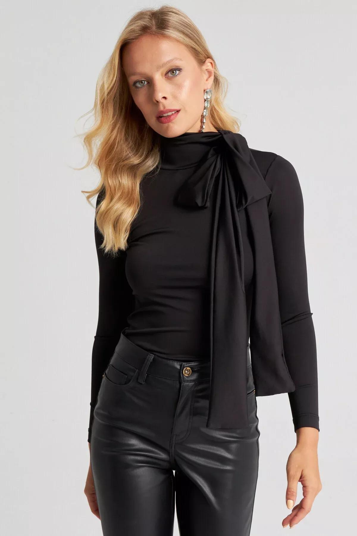 Black Bow Blouse, BLACK, medium
