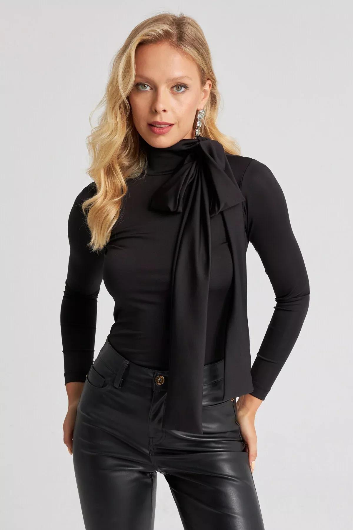 Black Bow Blouse, BLACK, medium