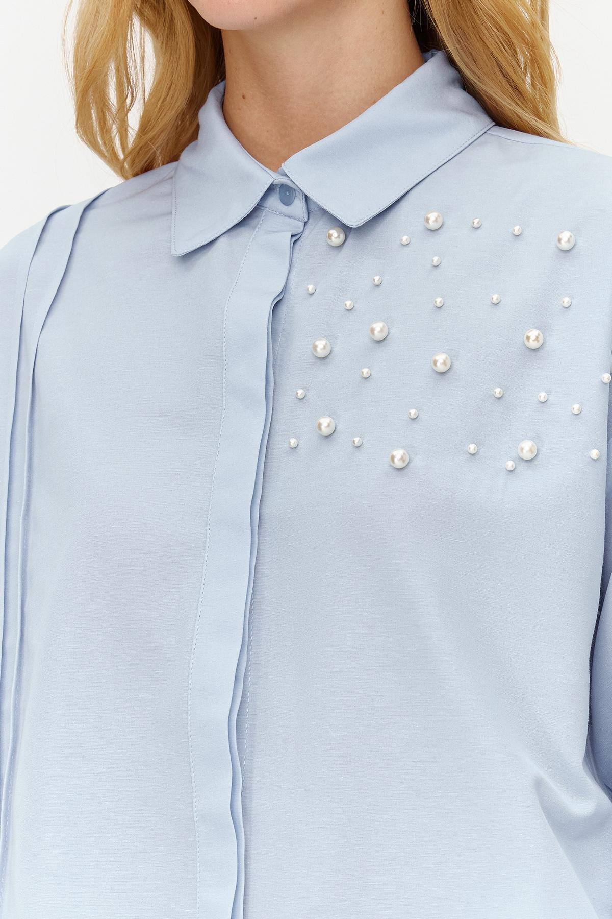 Blue Pearl Detailed Woven Shirt, , large image number 4