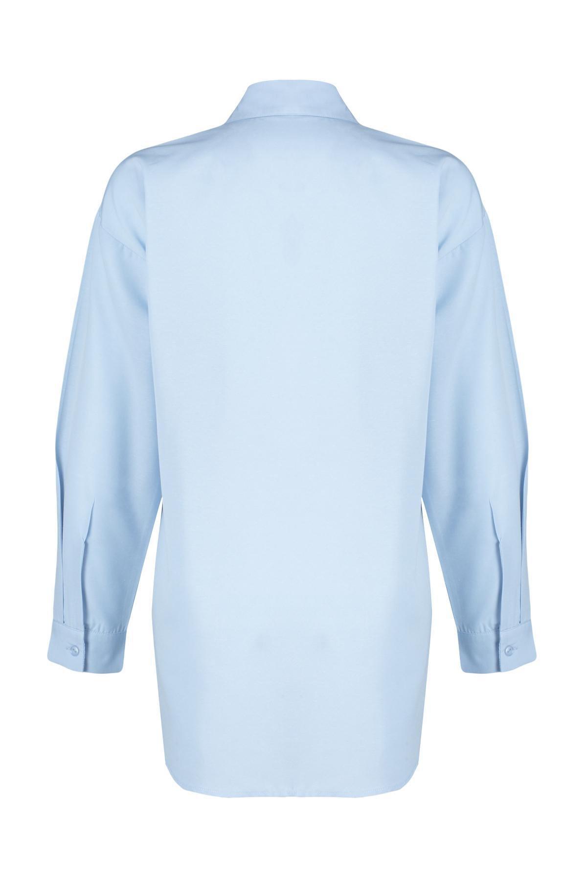 Blue Pearl Detailed Woven Shirt, , large image number 6