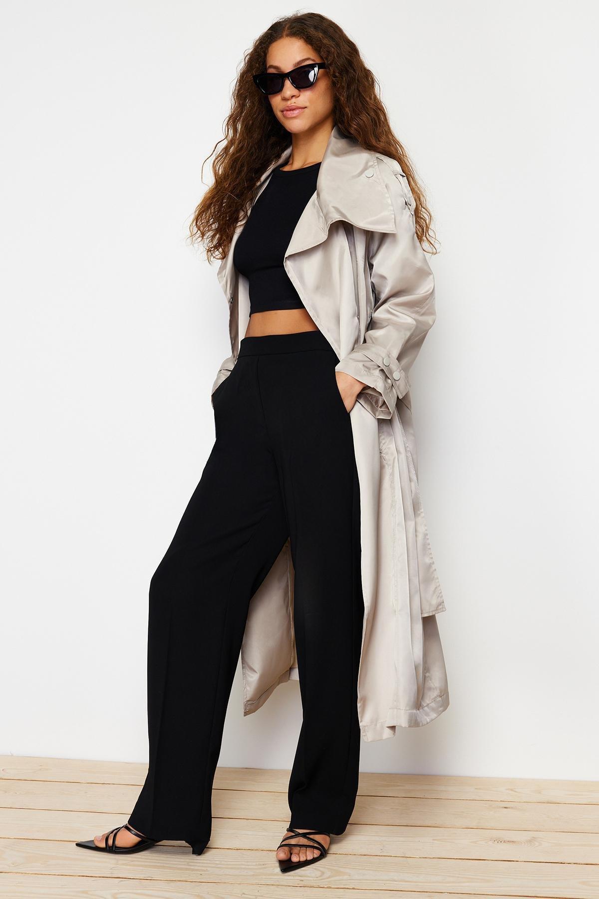 Beige Oversize Wide Cut Faux Leather Trench Coat, , large image number 0