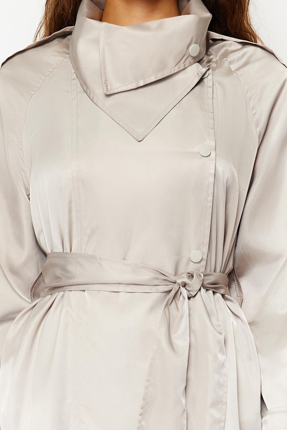 Beige Oversize Wide Cut Faux Leather Trench Coat, , large image number 4