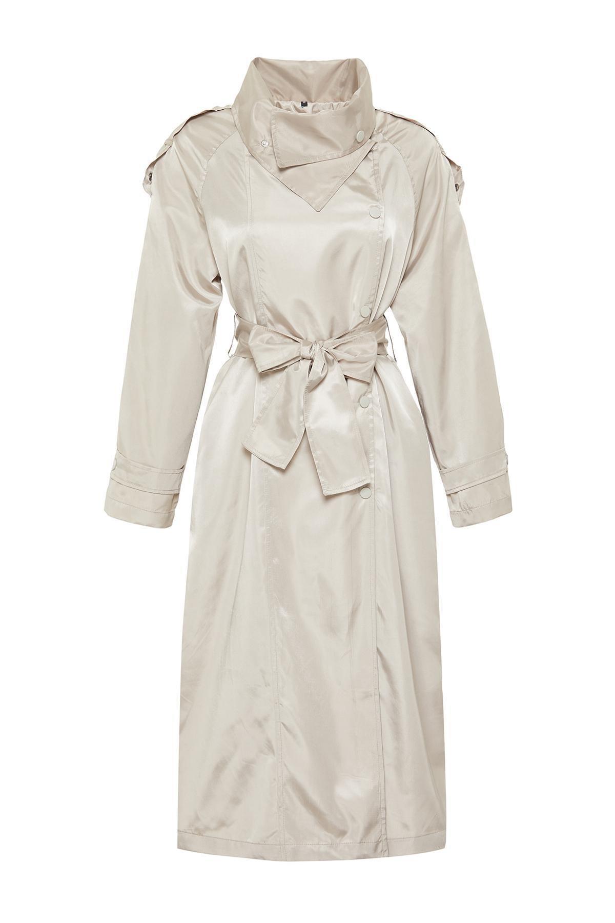 Beige Oversize Wide Cut Faux Leather Trench Coat, , large image number 5