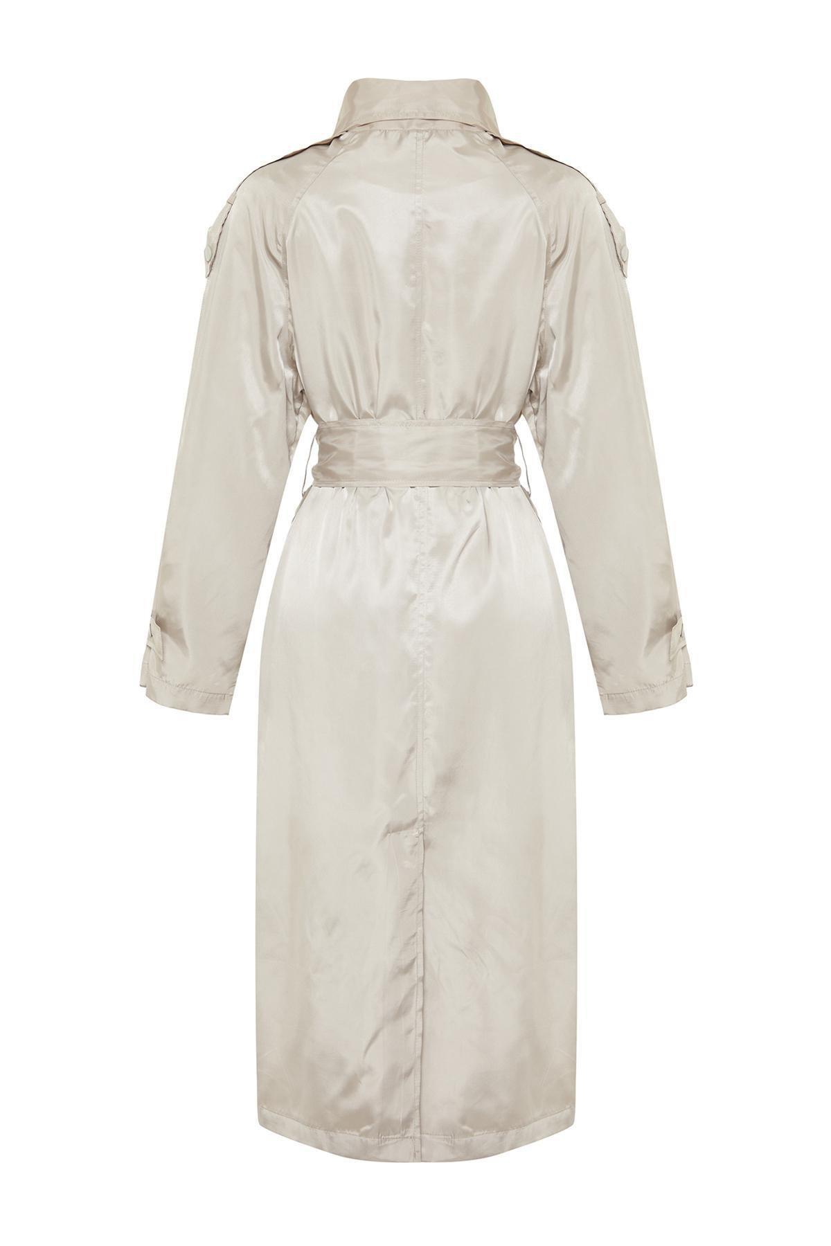 Beige Oversize Wide Cut Faux Leather Trench Coat, , large image number 6