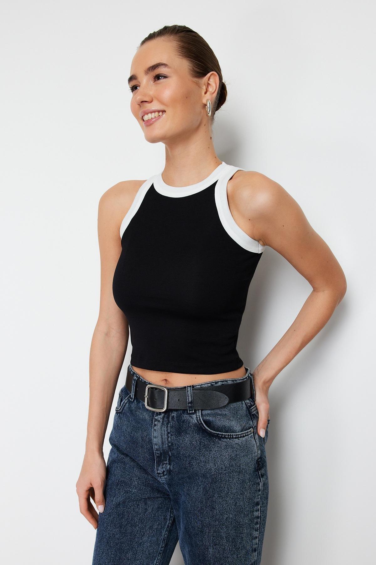 Black Elastic Knitted Undershirt, , large image number 0